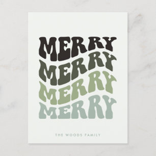 Merry Groovy Wavy Green Typography Christmas Feestdagenkaart