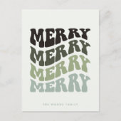 Merry Groovy Wavy Green Typography Christmas Feestdagenkaart (Voorkant)
