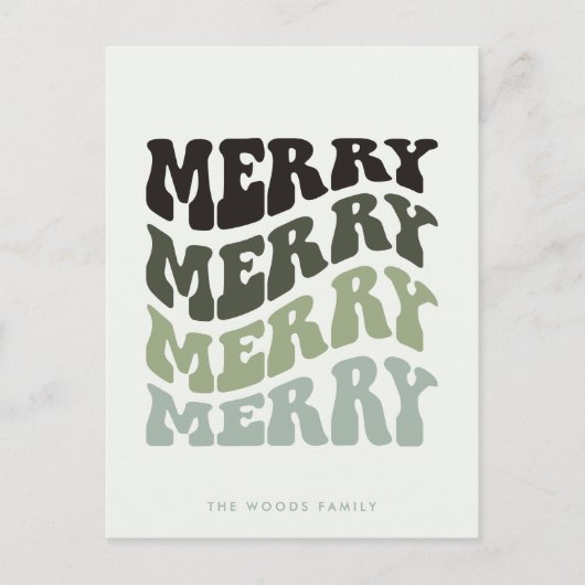 Merry Groovy Wavy Green Typography Christmas Feestdagenkaart (Voorkant)