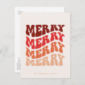 Merry Groovy Wavy Red Typography Christmas Feestdagenkaart (Voorkant / Achterkant)
