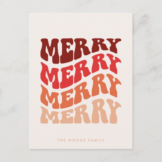 Merry Groovy Wavy Red Typography Christmas Feestdagenkaart (Voorkant)