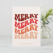 Merry Groovy Wavy Red Typography Christmas Feestdagenkaart (Staand voorkant)
