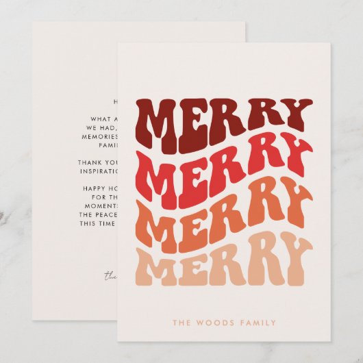 Merry Groovy Wavy Red Typography Christmas Feestdagenkaart (Voorkant / Achterkant)