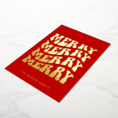 Merry Groovy Wavy Red Typography Christmas Folie Feestdagenkaart (Gedraaid)