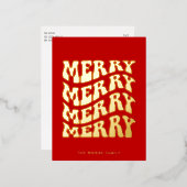Merry Groovy Wavy Red Typography Christmas Gold Folie Feestdagen Briefkaart (Voorkant / Achterkant)