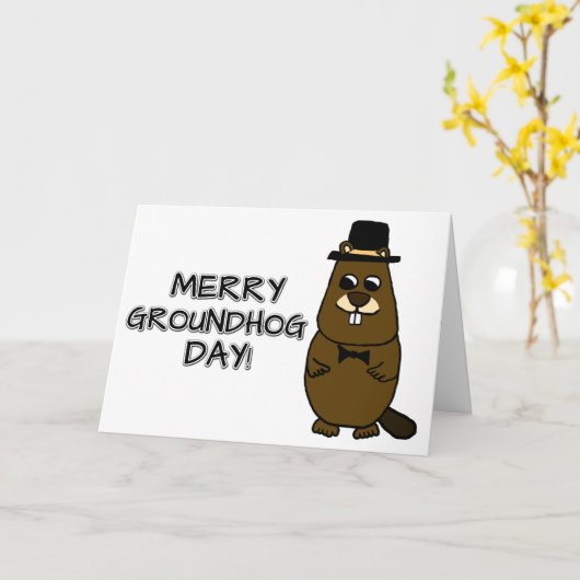 Merry Groundhog Day Kaart (Gele Bloem)