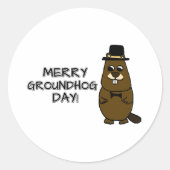 Merry Groundhog Day Ronde Sticker (Voorkant)