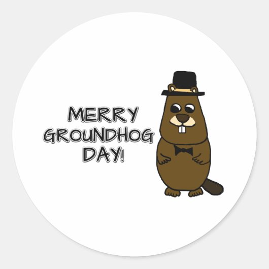 Merry Groundhog Day Ronde Sticker (Voorkant)