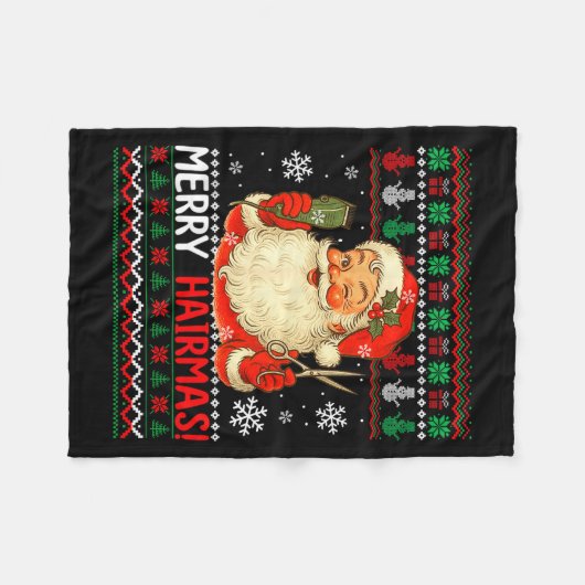 Merry Hairmas Christmas Sweater Santa Hairstylist  Fleece Deken (Voorkant (Horizontaal))