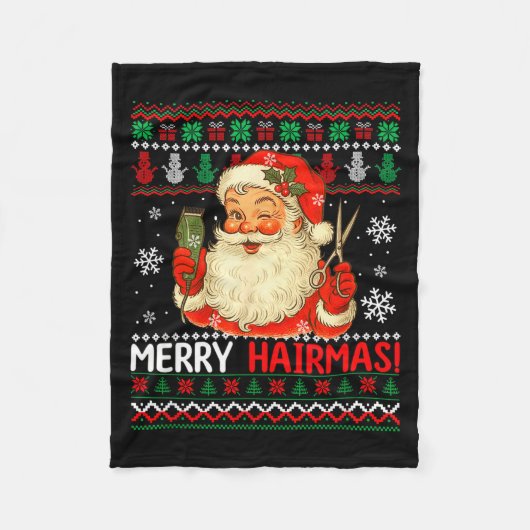Merry Hairmas Christmas Sweater Santa Hairstylist  Fleece Deken (Voorkant)