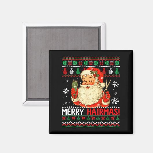 Merry Hairmas Christmas Sweater Santa Hairstylist  Magneet (Voorkant / Achterkant)