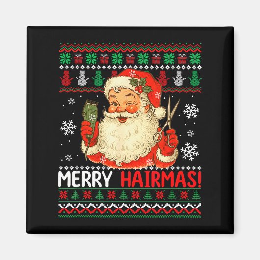 Merry Hairmas Christmas Sweater Santa Hairstylist  Magneet (Voorkant)