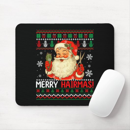 Merry Hairmas Christmas Sweater Santa Hairstylist  Muismat (Met muis)