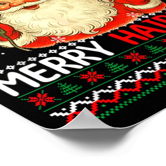 Merry Hairmas Christmas Sweater Santa Hairstylist  Poster (Hoek)