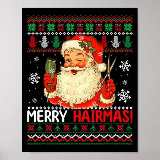 Merry Hairmas Christmas Sweater Santa Hairstylist Poster (Voorkant)