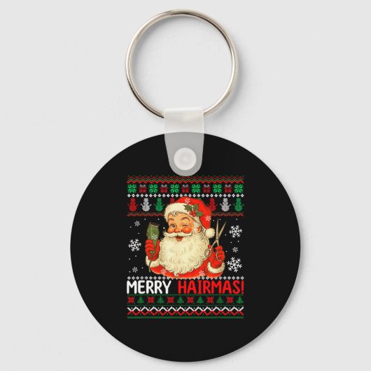Merry Hairmas Christmas Sweater Santa Hairstylist  Sleutelhanger (Voorkant)