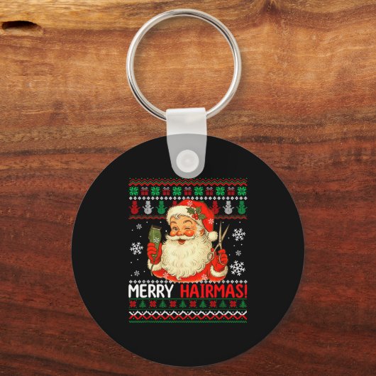 Merry Hairmas Christmas Sweater Santa Hairstylist  Sleutelhanger (Voorkant)