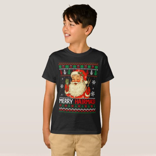 Merry Hairmas Christmas Sweater Santa Hairstylist  T-shirt (Voorkant volledig)