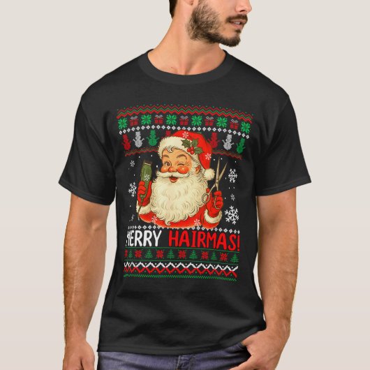 Merry Hairmas Christmas Sweater Santa Hairstylist  T-shirt (Voorkant)