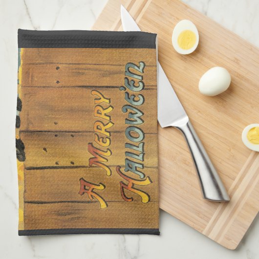  Merry Halloween Cat van Ellen Clapsaddle Theedoek (Quarter Fold)