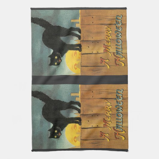 Merry Halloween Cat van Ellen Clapsaddle Theedoek (Verticaal)