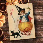 Merry Halloween-heks met kat Feestdagenkaart<br><div class="desc">vrolijke Halloween heks met kattenpostkaart. Perfect voor het sturen van iemand een aantal vriendelijke en unieke Halloween groeten.</div>