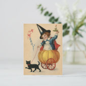  Merry Halloween-heks met kat Feestdagenkaart (Staand voorkant)