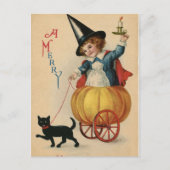  Merry Halloween-heks met kat Feestdagenkaart (Voorkant)