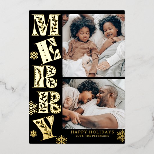 Merry Hand drawn Christmas 2 Photo Folie Feestdagenkaart (Voorkant)