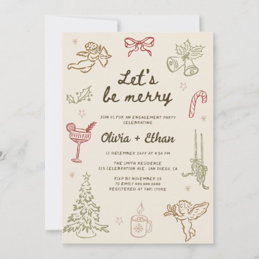 Merry Hand Drawn Christmas Engagement Party Kaart (Voorkant)