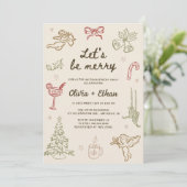 Merry Hand Drawn Christmas Engagement Party Kaart (Staand voorkant)