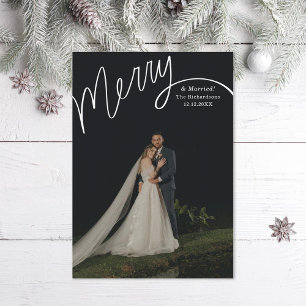 Merry Hand Lettering Huwelijksfoto Feestdagenkaart