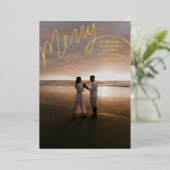 Merry Hand Lettering Trouwfoto Folie Feestdagenkaart (Staand Voorkant)