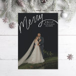 Merry Hand Lettering Wedding Photo Feestdagenkaart<br><div class="desc">Original hand-lettered Merry with editable "and married". Customize further to add more text or more photos to the back side. Also available in non foil</div>
