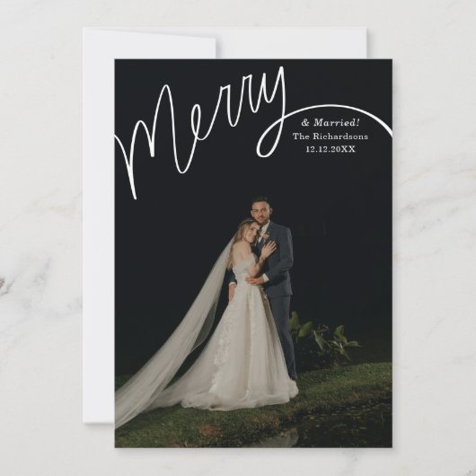 Merry Hand Lettering Wedding Photo Feestdagenkaart (Voorkant)