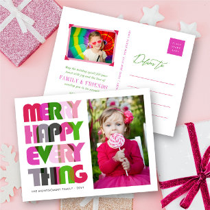 Merry Happy Alles Colorful Typografie Foto Feestdagenkaart