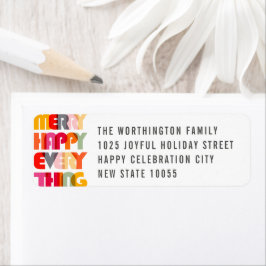 Merry Happy Alles Colorful Typography Holiday Etiket