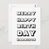 Merry Happy Birthday, aangepaste naam voor modern Briefkaart (Voorkant / Achterkant)