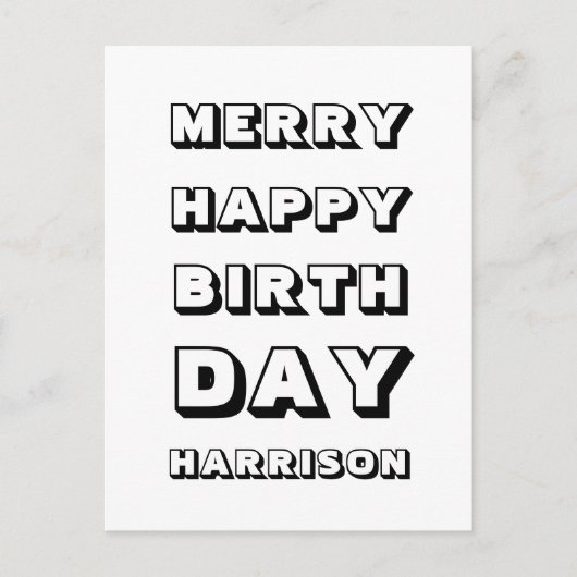 Merry Happy Birthday, aangepaste naam voor modern Briefkaart (Voorkant)