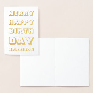 Merry Happy Birthday, aangepaste naam voor modern Folie Kaarten