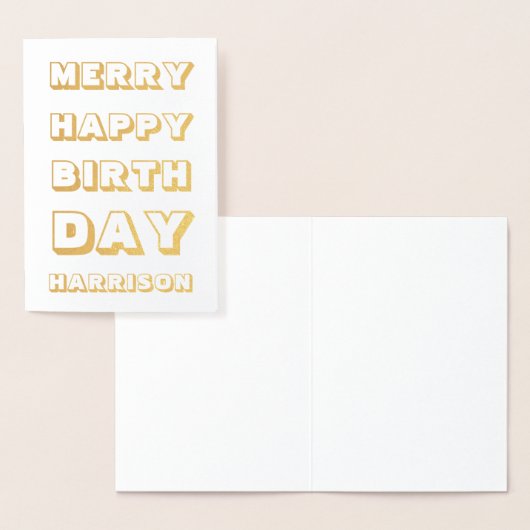 Merry Happy Birthday, aangepaste naam voor modern  Folie Kaarten (Display)