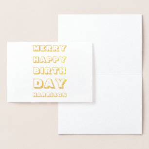 Merry Happy Birthday, aangepaste naam voor modern Folie Kaarten
