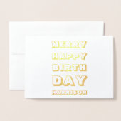 Merry Happy Birthday, aangepaste naam voor modern  Folie Kaarten (Voorkant met envelop)