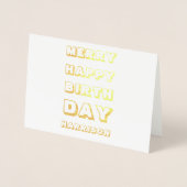 Merry Happy Birthday, aangepaste naam voor modern  Folie Kaarten (Voorkant)