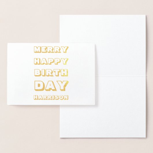 Merry Happy Birthday, aangepaste naam voor modern  Folie Kaarten (Display)