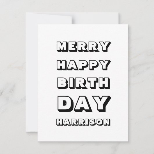 Merry Happy Birthday, aangepaste naam voor modern  Kaart (Voorkant)