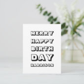 Merry Happy Birthday, aangepaste naam voor modern  Kaart (Staand voorkant)