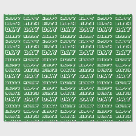 Merry Happy Birthday green white modern kerst Cadeaupapier (Vlak)