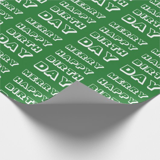 Merry Happy Birthday green white modern kerst Cadeaupapier (Hoek)