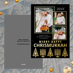Merry Happy Chrismukkah Chic 3 Foto Gold Folie Feestdagenkaart